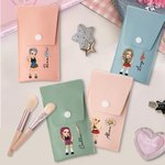 Personalised Y2K Birth Flower Cartoon Girl Portable Leather Makeup Brush Bag with 8 Pcs Brushes Birthday Gift for Women