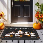 Personalized Cute Witch Ghost Highland Cow Non-Slip Welcome Doormat with Names Fall Halloween Home Decor Gift for Family Highland Cow Lovers