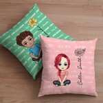 Personalised Cute Cartoon Character Birth Flower Throw Pillow Cover with Name Home Decor Birthday Christmas Gift for Boys Girls