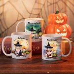 Taza personalizada Bruja Vampiro Murciélago con 1-6 Nombres Regalo de Halloween para Mujeres Niñas Niños