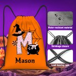 Sac à bonbons personnalisé avec initiale et nom pour Halloween Sorcière Citrouille Cadeau pour les enfants