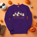 Personalised Cute Witch Ghost Highland Cow Kid Adult Sweatshirt with 2-6 Names Welcome Halloween Costume Gift for Family Highland Cow Lovers