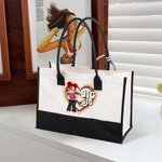 Personalised Big Sis Mid Sis Lil Sis Y2K Heart Cartoon Girl Canvas Tote Bag with Name Birthday Friendship Gift for Besties Y2K Lovers