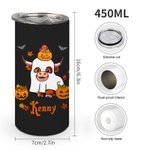 Personalized Cute Witch Ghost Highland Cow 15oz Insulated Name Tumbler with Lid and Straw Fall Halloween Gift for Kids Highland Cow Lovers