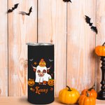 Personalized Cute Witch Ghost Highland Cow 15oz Insulated Name Tumbler with Lid and Straw Fall Halloween Gift for Kids Highland Cow Lovers