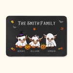 Personalized Cute Witch Ghost Highland Cow Non-Slip Welcome Doormat with Names Fall Halloween Home Decor Gift for Family Highland Cow Lovers