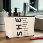 Personalized Self Care She Is Me Makeup Bag with Name and Positive Affirmations Birthday Inspirational Gift for Women Girls