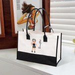 Personalised Y2K Cartoon Character Birth Flower Large Canvas Tote Bag with Name Friendship Birthday Gift for Women Girls