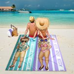 Personalised Quick Dry Striped Cartoon Characters Oversized Beach Towel with Name Birthday Summer Travel Essential Gift for Family Friends
