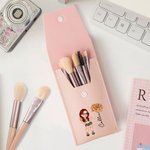 Personalised Y2K Birth Flower Cartoon Girl Portable Leather Makeup Brush Bag with 8 Pcs Brushes Birthday Gift for Women
