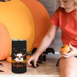 Personalized Cute Witch Ghost Highland Cow 15oz Insulated Name Tumbler with Lid and Straw Fall Halloween Gift for Kids Highland Cow Lovers
