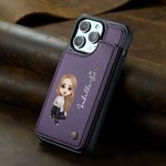 Custodia per telefono in pelle PU personalizzata con nome fiore di nascita e personaggio portacarte e protezione RFID regalo per amici