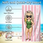 Personalised Quick Dry Striped Cartoon Characters Oversized Beach Towel with Name Birthday Summer Travel Essential Gift for Family Friends