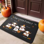 Personalized Cute Witch Ghost Highland Cow Non-Slip Welcome Doormat with Names Fall Halloween Home Decor Gift for Family Highland Cow Lovers