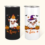 Personalized Cute Witch Ghost Highland Cow 15oz Insulated Name Tumbler with Lid and Straw Fall Halloween Gift for Kids Highland Cow Lovers