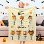 Personalised First Mom Now Grandma Little Pumpkins Soft Throw Blanket with 2-20 Names Halloween Appreciation Gift for Mom Grandma