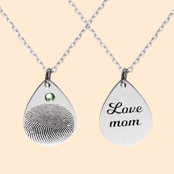 Personalizado grabado lágrima huella colgante collar con piedra de nacimiento y el texto minimalista nombre de la joyería cumpleaños aniversario regal