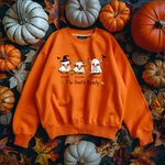 Personalised Cute Witch Ghost Highland Cow Kid Adult Sweatshirt with 2-6 Names Welcome Halloween Costume Gift for Family Highland Cow Lovers