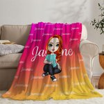 Couverture en Couleur Dégradée Personnalisée avec Nom et Personnage de Dessin Animé Cadeau Anniversaire Noël pour Enfant Adulte