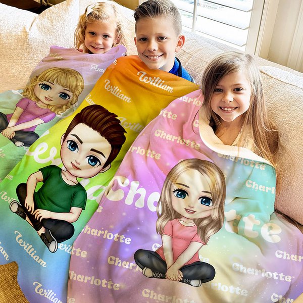 Couverture en Couleur Dégradée Personnalisée avec Nom et Personnage de Dessin Animé Cadeau Anniversaire Noël pour Enfant Adulte