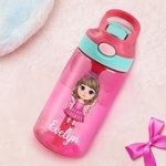 Personalised Cute Cartoon Fairy Girl 16oz Name Water Bottle with Straw and Handle Birthday Back to School Gift for Girls