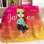 Couverture en Couleur Dégradée Personnalisée avec Nom et Personnage de Dessin Animé Cadeau Anniversaire Noël pour Enfant Adulte