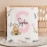Personalized Soft Classic Winnie the Pooh Throw Blanket with Name and Initial Baby Shower Receiving Gift for Newborns