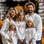 Personalised Cute Witch Ghost Highland Cow Kid Adult Sweatshirt with 2-6 Names Welcome Halloween Costume Gift for Family Highland Cow Lovers