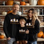 Personalised Cute Witch Ghost Highland Cow Kid Adult Sweatshirt with 2-6 Names Welcome Halloween Costume Gift for Family Highland Cow Lovers