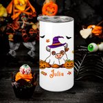 Personalized Cute Witch Ghost Highland Cow 15oz Insulated Name Tumbler with Lid and Straw Fall Halloween Gift for Kids Highland Cow Lovers