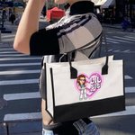 Personalised Big Sis Mid Sis Lil Sis Y2K Heart Cartoon Girl Canvas Tote Bag with Name Birthday Friendship Gift for Besties Y2K Lovers