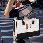 Personalised Y2K Cartoon Character Birth Flower Large Canvas Tote Bag with Name Friendship Birthday Gift for Women Girls