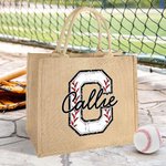 Personalised Football Basketball Softball Baseball Name Jute Tote Bag with Initial or Number Birthday Team Gift for Sports Lovers