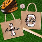 Personalised Football Basketball Softball Baseball Name Jute Tote Bag with Initial or Number Birthday Team Gift for Sports Lovers