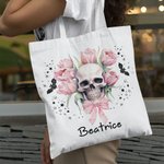 Personnalisé Pink Floral Skull Bats Large Canvas Tote Bag with Name Halloween Party Gift for Women Girls Skull Lovers
