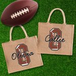 Personalised Football Basketball Softball Baseball Name Jute Tote Bag with Initial or Number Birthday Team Gift for Sports Lovers
