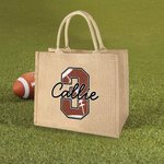 Personalised Football Basketball Softball Baseball Name Jute Tote Bag with Initial or Number Birthday Team Gift for Sports Lovers
