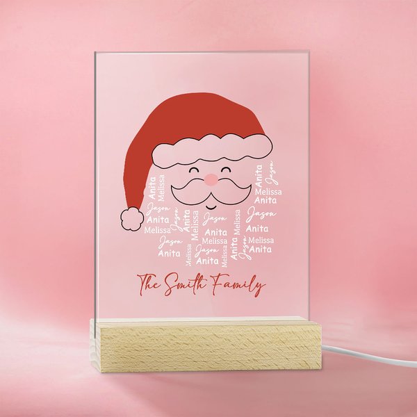 Veilleuse LED Personnalisées avec Nom et Texte 7 Couleurs Changeantes Base en Bois Décoration de Maison Cadeau de Noël pour Famille