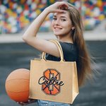 Personalised Football Basketball Softball Baseball Name Jute Tote Bag with Initial or Number Birthday Team Gift for Sports Lovers