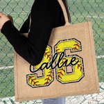 Personalised Football Basketball Softball Baseball Name Jute Tote Bag with Initial or Number Birthday Team Gift for Sports Lovers