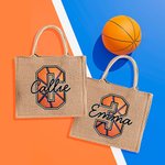 Personalised Football Basketball Softball Baseball Name Jute Tote Bag with Initial or Number Birthday Team Gift for Sports Lovers