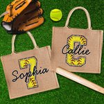 Personalised Football Basketball Softball Baseball Name Jute Tote Bag with Initial or Number Birthday Team Gift for Sports Lovers