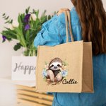Bolsa de yute reutilizable con nombre para regalo de cumpleaños para mujeres amantes de los perezosos.