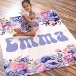 Personalised Colorful Flowers Soft Cozy Throw Blanket with Name Floral Home Decor Birthday Gift for Women Girls