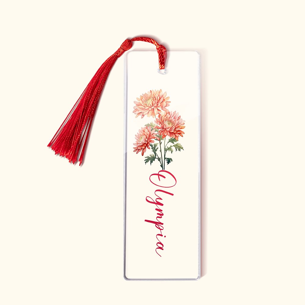 Marque-page en acrylique personnalisé en forme de fleur de naissance avec pompon Cadeau d'anniversaire pour les femmes qui aiment les livres