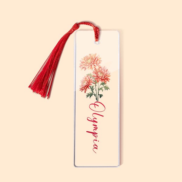 Personalized Watercolour Birth Flower Acrylic Name Bookmark with Tassel Birthday Gift for Women Book Lovers