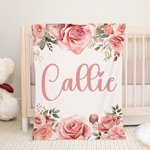 Personalised Colorful Flowers Soft Cozy Throw Blanket with Name Floral Home Decor Birthday Gift for Women Girls