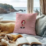 Personalised Cute Cartoon Character Heart Birth Flower Throw Pillow Cover with Name Home Decor Housewarming Birthday Gift for Family Friend