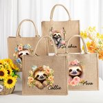 Bolsa de yute reutilizable con nombre para regalo de cumpleaños para mujeres amantes de los perezosos.