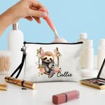 Personalized Cute Floral Sloth Name Makeup Bag with Wristband Birthday Gift for Women Sloth Lovers